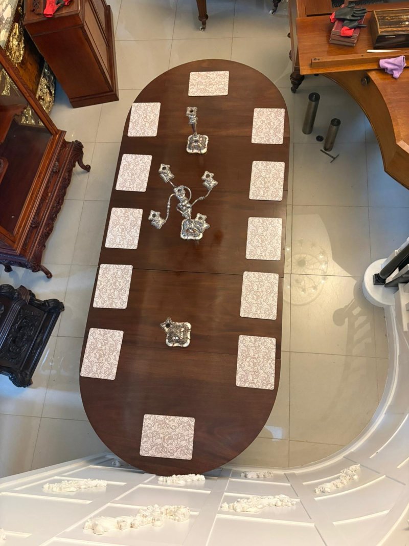 Antique Georgian Mahogany Triple Pillar Dining Table 12–14 Seater Extending with Two Leaves - Image 3